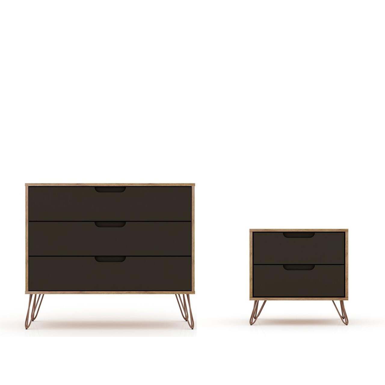 Manhattan Comfort Rockefeller Mic Century- Modern Dresser and Nightstand with Drawers- Set of 2